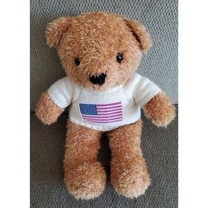Beverly Hills Teddy Bear Co. Tan American Flag Sweater Bear Stuffed Animal Plush